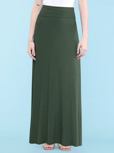 WB670 Women's Basic Foldable High Waist Floor Length Maxi Skirt S-3XL Plus Size