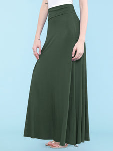 WB670 Women's Basic Foldable High Waist Floor Length Maxi Skirt S-3XL Plus Size