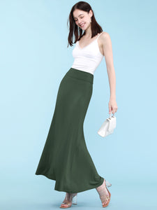 WB670 Women's Basic Foldable High Waist Floor Length Maxi Skirt S-3XL Plus Size