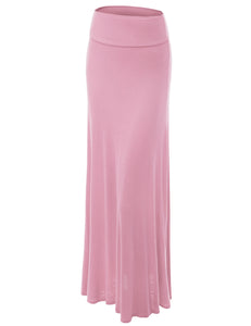 WB670 Women's Basic Foldable High Waist Floor Length Maxi Skirt S-3XL Plus Size