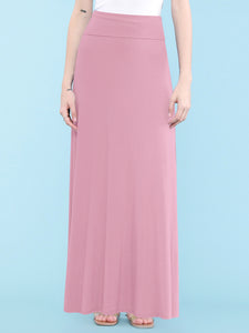 WB670 Women's Basic Foldable High Waist Floor Length Maxi Skirt S-3XL Plus Size