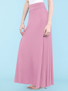 WB670 Women's Basic Foldable High Waist Floor Length Maxi Skirt S-3XL Plus Size