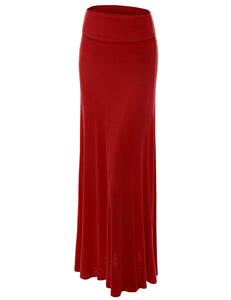 WB670 Women's Basic Foldable High Waist Floor Length Maxi Skirt S-3XL Plus Size