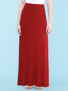 WB670 Women's Basic Foldable High Waist Floor Length Maxi Skirt S-3XL Plus Size