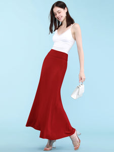 WB670 Women's Basic Foldable High Waist Floor Length Maxi Skirt S-3XL Plus Size