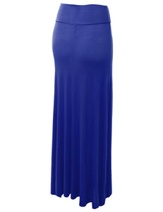 WB670 Women's Basic Foldable High Waist Floor Length Maxi Skirt S-3XL Plus Size