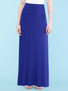 WB670 Women's Basic Foldable High Waist Floor Length Maxi Skirt S-3XL Plus Size