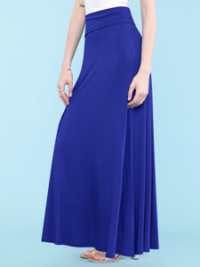 WB670 Women's Basic Foldable High Waist Floor Length Maxi Skirt S-3XL Plus Size