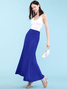 WB670 Women's Basic Foldable High Waist Floor Length Maxi Skirt S-3XL Plus Size