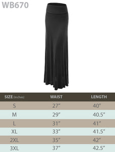 WB670 Women's Basic Foldable High Waist Floor Length Maxi Skirt S-3XL Plus Size