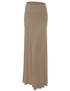 WB670 Women's Basic Foldable High Waist Floor Length Maxi Skirt S-3XL Plus Size
