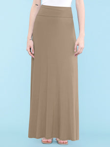 WB670 Women's Basic Foldable High Waist Floor Length Maxi Skirt S-3XL Plus Size