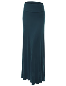WB670 Women's Basic Foldable High Waist Floor Length Maxi Skirt S-3XL Plus Size