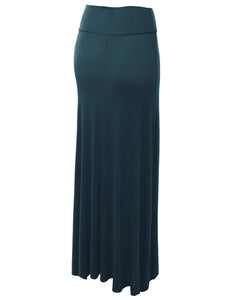 WB670 Women's Basic Foldable High Waist Floor Length Maxi Skirt S-3XL Plus Size