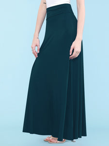 WB670 Women's Basic Foldable High Waist Floor Length Maxi Skirt S-3XL Plus Size