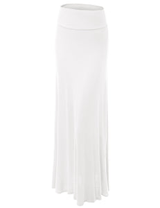 WB670 Women's Basic Foldable High Waist Floor Length Maxi Skirt S-3XL Plus Size