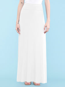 WB670 Women's Basic Foldable High Waist Floor Length Maxi Skirt S-3XL Plus Size
