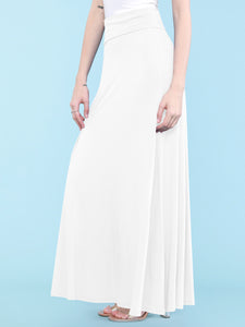 WB670 Women's Basic Foldable High Waist Floor Length Maxi Skirt S-3XL Plus Size