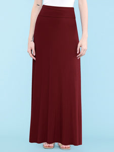 WB670 Women's Basic Foldable High Waist Floor Length Maxi Skirt S-3XL Plus Size