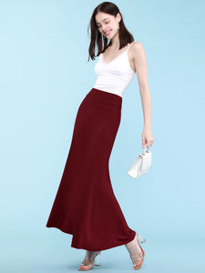 WB670 Women's Basic Foldable High Waist Floor Length Maxi Skirt S-3XL Plus Size