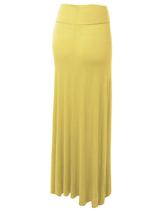 WB670 Women's Basic Foldable High Waist Floor Length Maxi Skirt S-3XL Plus Size