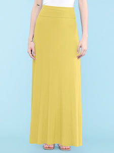 WB670 Women's Basic Foldable High Waist Floor Length Maxi Skirt S-3XL Plus Size