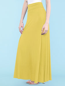 WB670 Women's Basic Foldable High Waist Floor Length Maxi Skirt S-3XL Plus Size