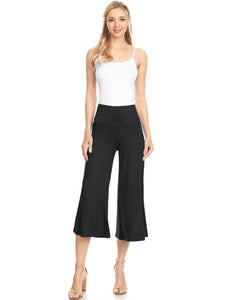 WB876 Women's High Elastic Waistband Wide Leg Palazzo Culotte Gaucho Capri Pants