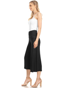 WB876 Women's High Elastic Waistband Wide Leg Palazzo Culotte Gaucho Capri Pants