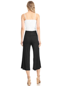WB876 Women's High Elastic Waistband Wide Leg Palazzo Culotte Gaucho Capri Pants