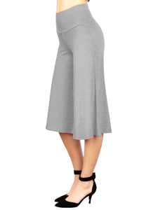 WB876 Women's High Elastic Waistband Wide Leg Palazzo Culotte Gaucho Capri Pants
