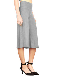 WB876 Women's High Elastic Waistband Wide Leg Palazzo Culotte Gaucho Capri Pants