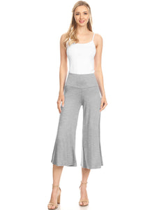 WB876 Women's High Elastic Waistband Wide Leg Palazzo Culotte Gaucho Capri Pants