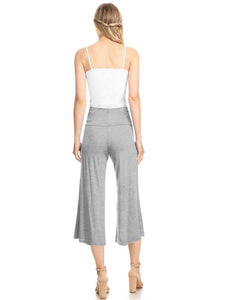 WB876 Women's High Elastic Waistband Wide Leg Palazzo Culotte Gaucho Capri Pants