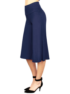 WB876 Women's High Elastic Waistband Wide Leg Palazzo Culotte Gaucho Capri Pants