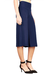 WB876 Women's High Elastic Waistband Wide Leg Palazzo Culotte Gaucho Capri Pants