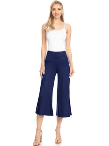 WB876 Women's High Elastic Waistband Wide Leg Palazzo Culotte Gaucho Capri Pants