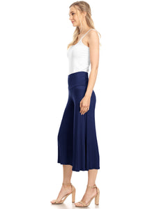 WB876 Women's High Elastic Waistband Wide Leg Palazzo Culotte Gaucho Capri Pants