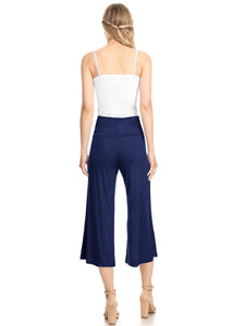 WB876 Women's High Elastic Waistband Wide Leg Palazzo Culotte Gaucho Capri Pants