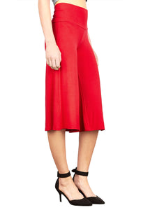 WB876 Women's High Elastic Waistband Wide Leg Palazzo Culotte Gaucho Capri Pants