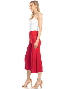 WB876 Women's High Elastic Waistband Wide Leg Palazzo Culotte Gaucho Capri Pants