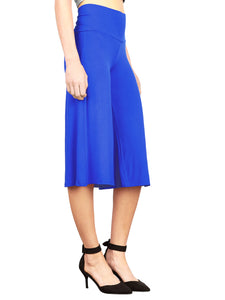 WB876 Women's High Elastic Waistband Wide Leg Palazzo Culotte Gaucho Capri Pants