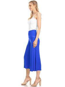 WB876 Women's High Elastic Waistband Wide Leg Palazzo Culotte Gaucho Capri Pants