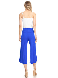 WB876 Women's High Elastic Waistband Wide Leg Palazzo Culotte Gaucho Capri Pants