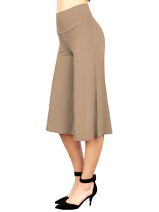 WB876 Women's High Elastic Waistband Wide Leg Palazzo Culotte Gaucho Capri Pants