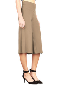WB876 Women's High Elastic Waistband Wide Leg Palazzo Culotte Gaucho Capri Pants