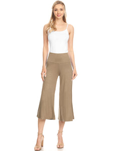 WB876 Women's High Elastic Waistband Wide Leg Palazzo Culotte Gaucho Capri Pants