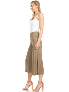 WB876 Women's High Elastic Waistband Wide Leg Palazzo Culotte Gaucho Capri Pants