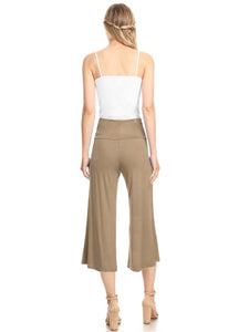 WB876 Women's High Elastic Waistband Wide Leg Palazzo Culotte Gaucho Capri Pants