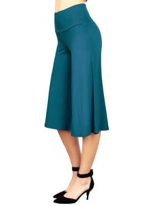 WB876 Women's High Elastic Waistband Wide Leg Palazzo Culotte Gaucho Capri Pants